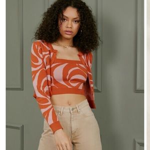 F21 Abstract Top & Cardigan Sweater Set